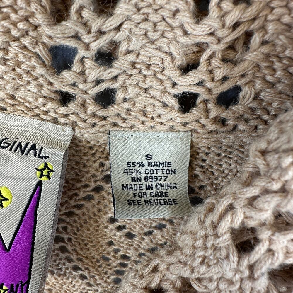 Vintage Antthony Original Sweater Womens Small Tan Crochet One-Button Cardigan - Picture 12 of 16